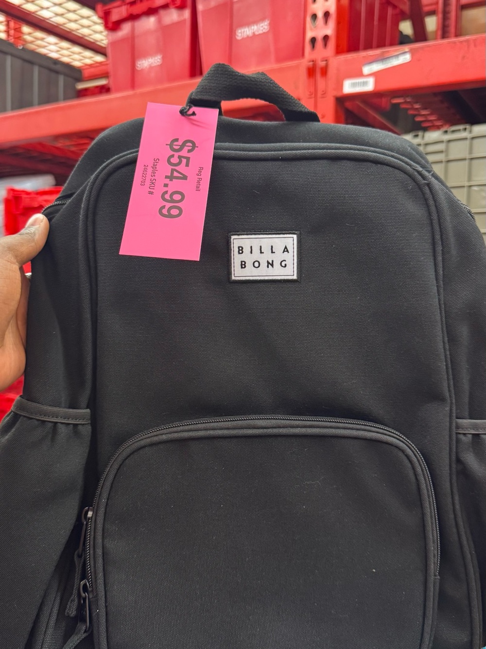 Billabong Black Canvas Backpack with Front Pocket